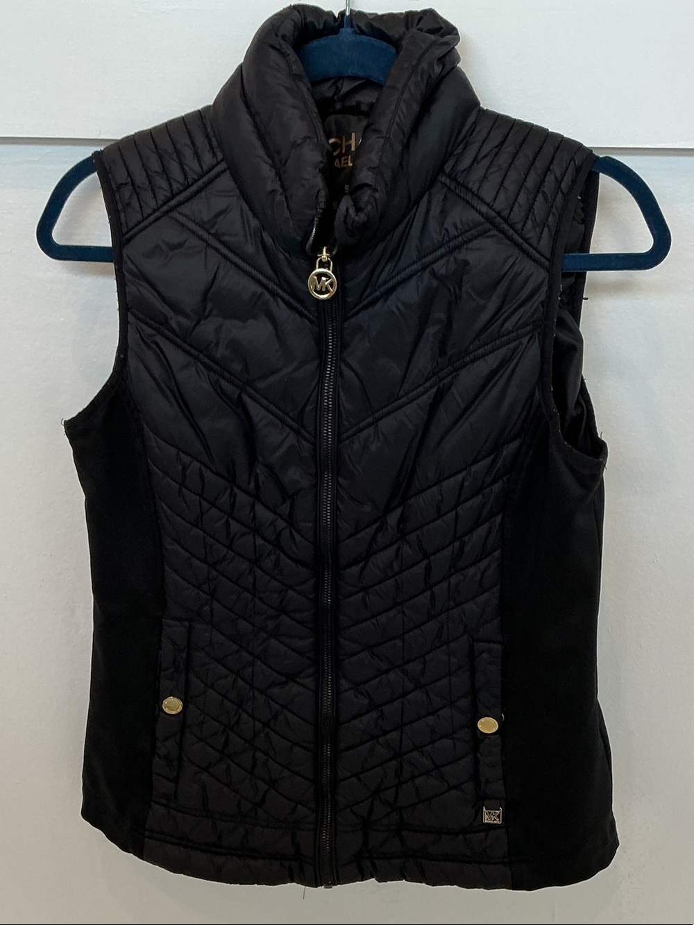 Michael Kors Black Quilted Puffer Vest with Gold Accent
